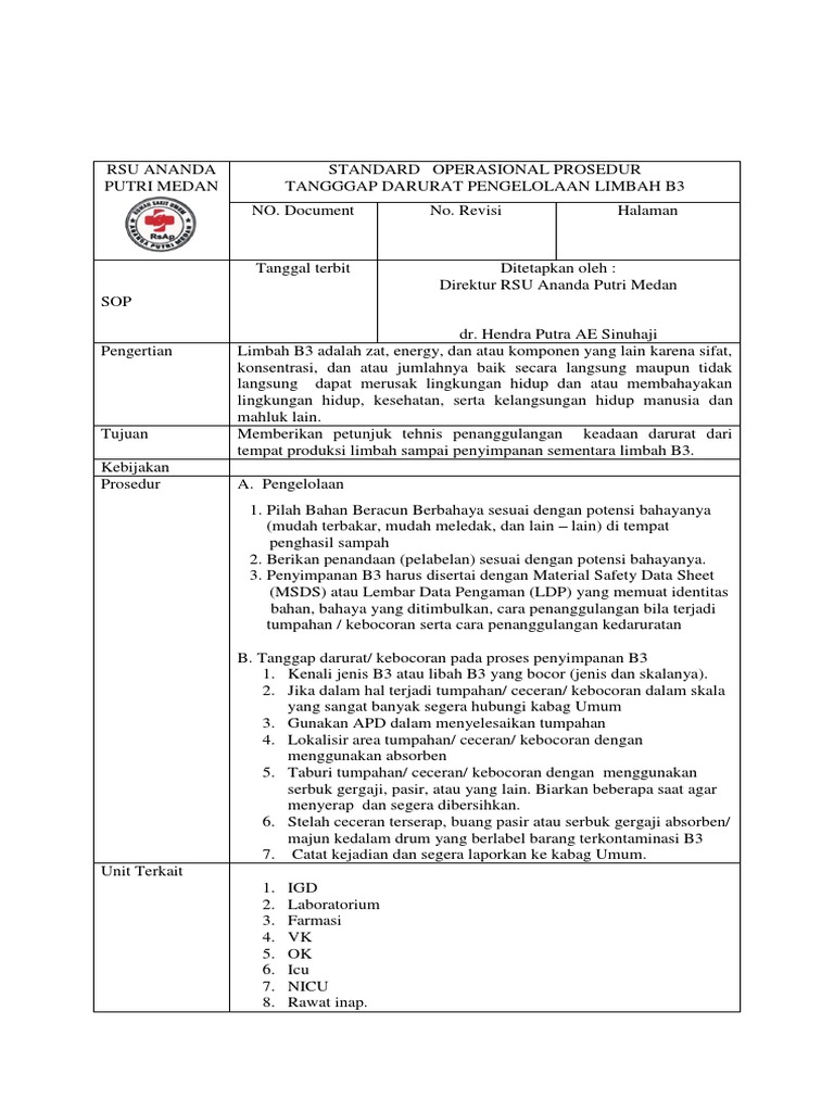 Sop Tanggap Darurat Limbah B3 Docx