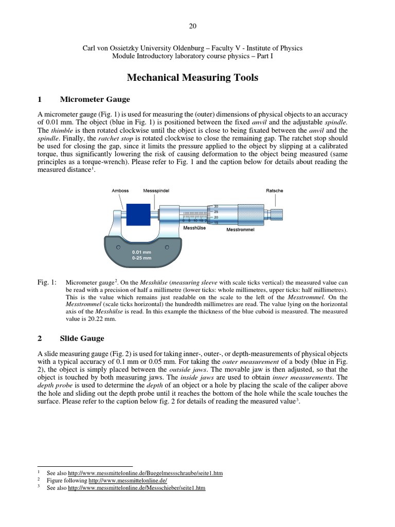 Mechanical Measuring Tools: 1 Micrometer Gauge | PDF | Physics | Nature
