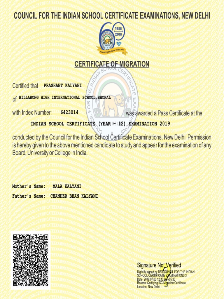 ISC Migration Certificate 2019 | PDF | Cryptography | Schools