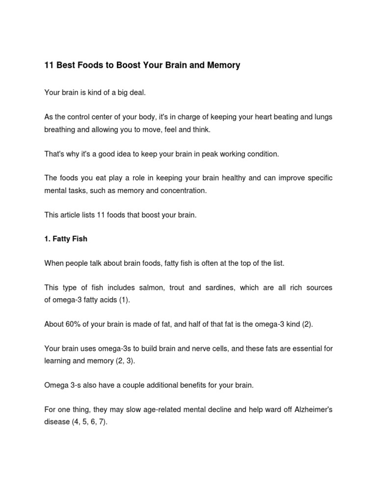 11 Best Foods To Boost Your Brain and Memory | PDF | Alzheimer's ...