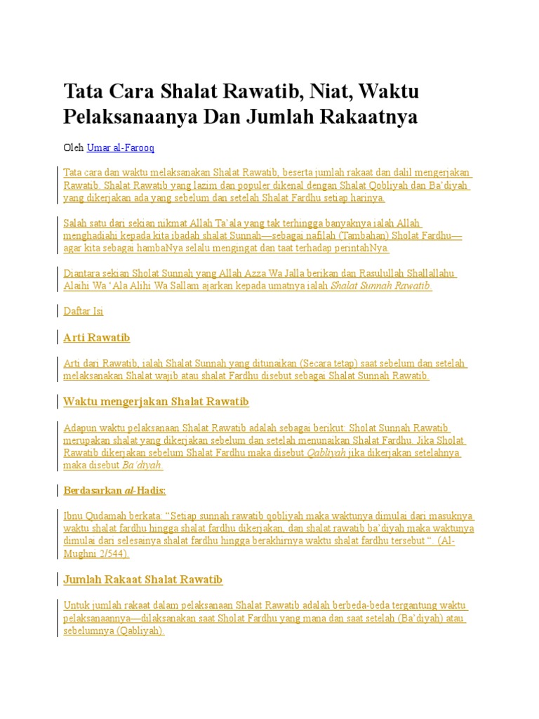 Tata Cara Shalat Rawatib Niat Waktu