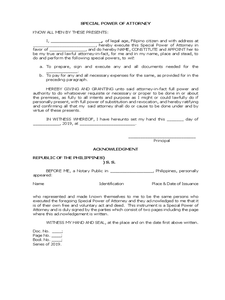 Special Power of Attorney Template | PDF
