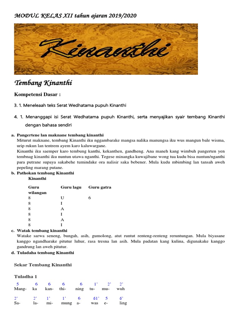 Analisis Tembang Kinanthi dan Geguritan | PDF | Seni & Disiplin Bahasa