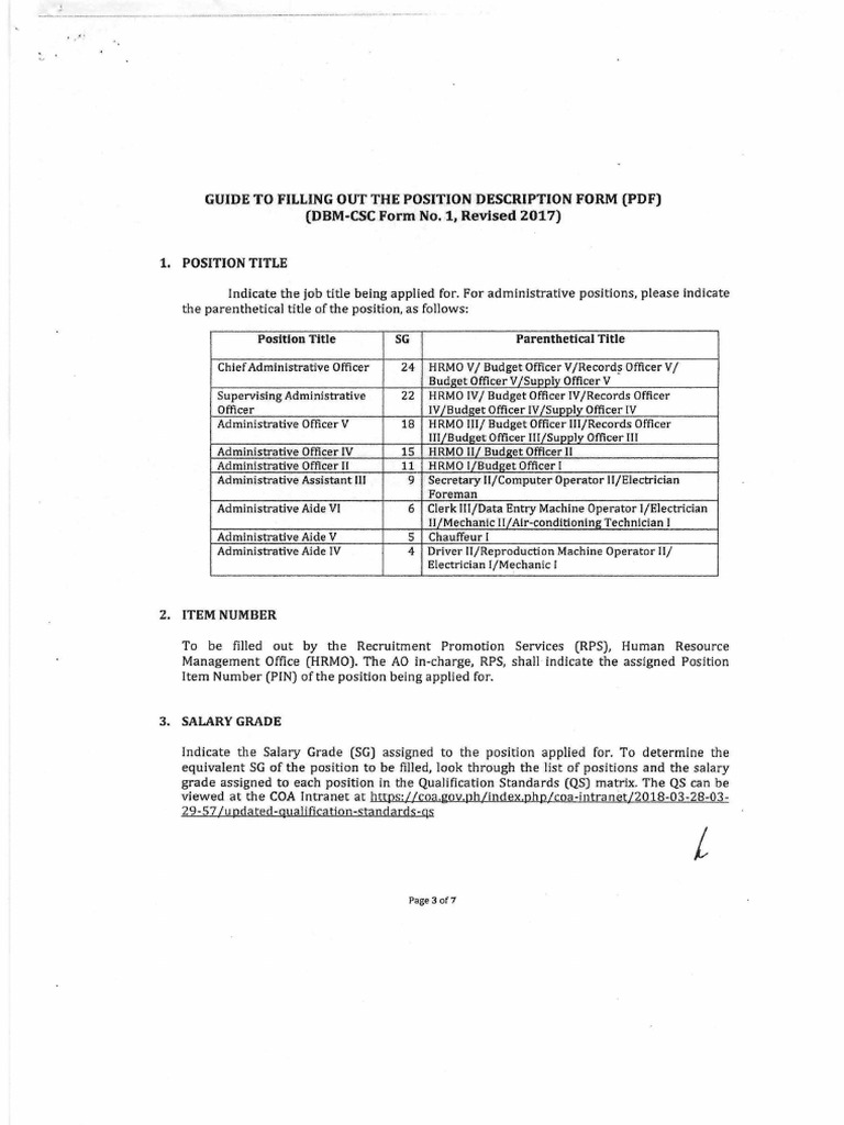 Position description form dbm csc form no 1 guidelines pdf pdf