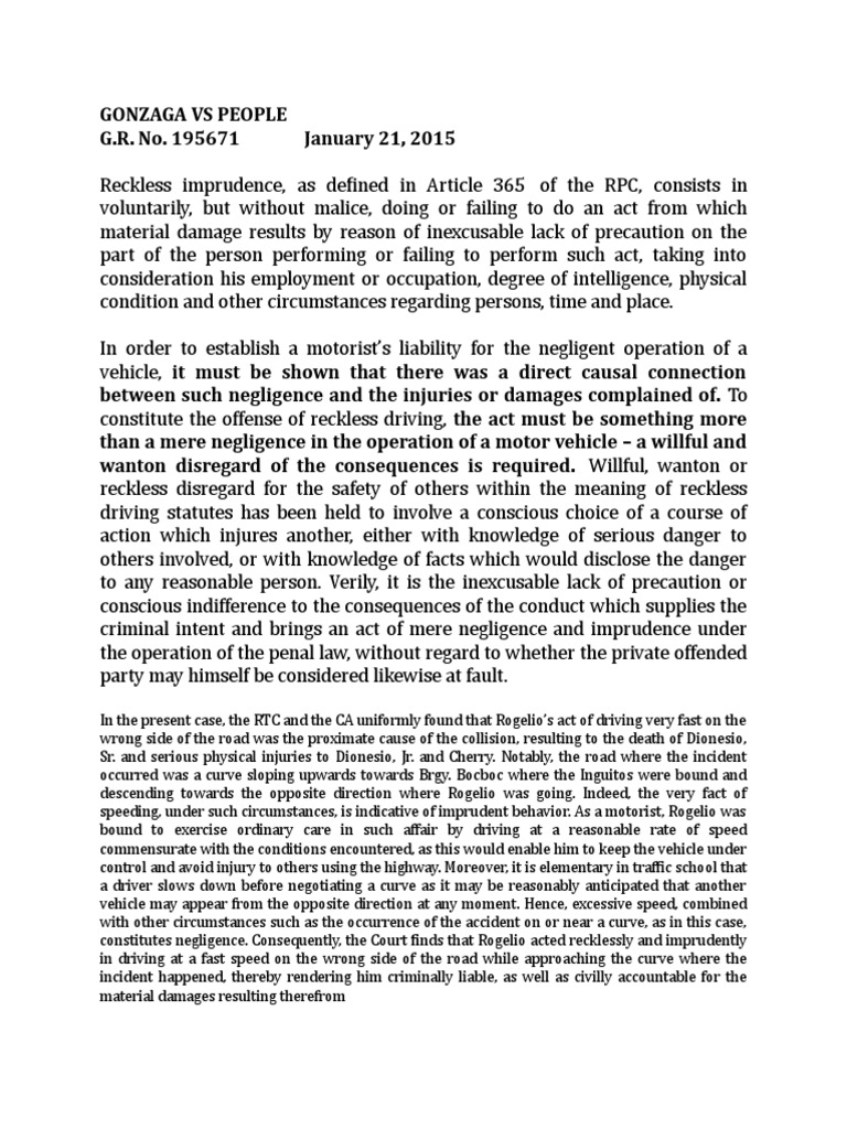 Reckless Imprudence PDF Traffic Negligence