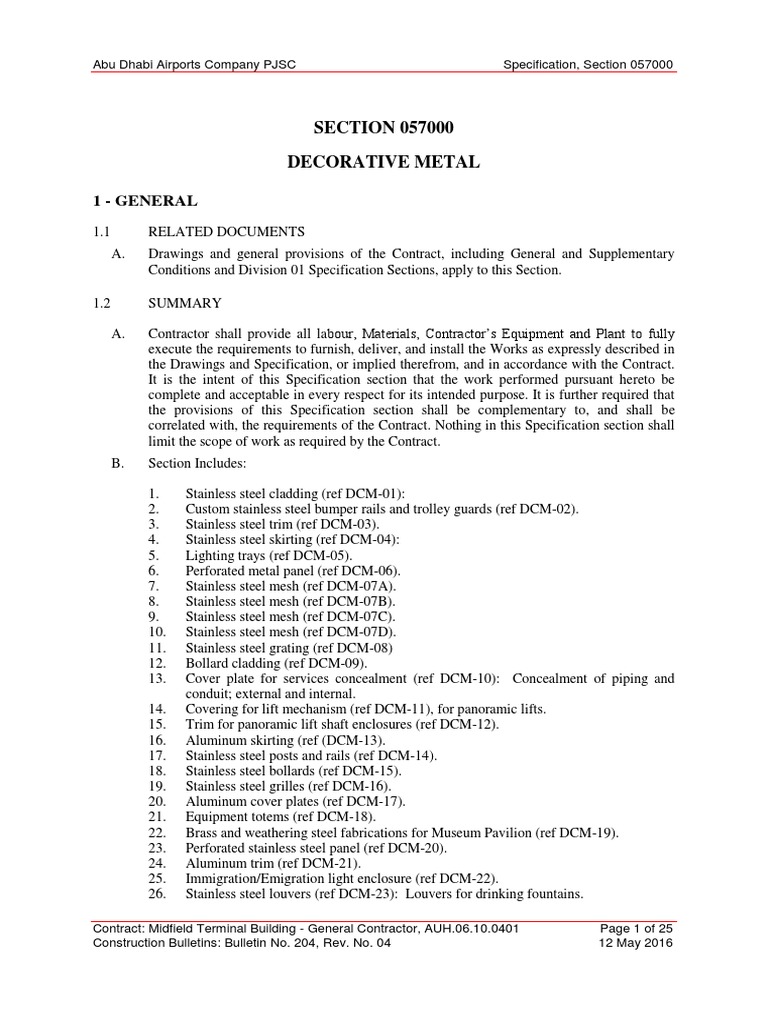 Decorative Metal Specifications for AUH Terminal | PDF | Screw ...