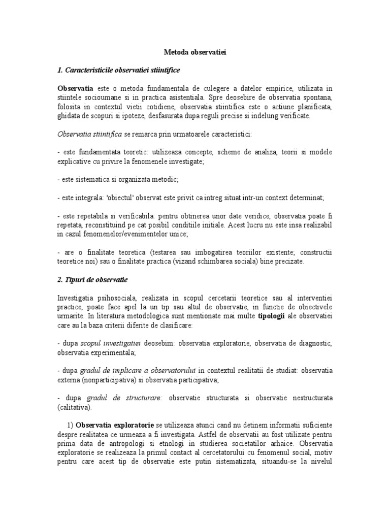 Metoda Observatiei | PDF