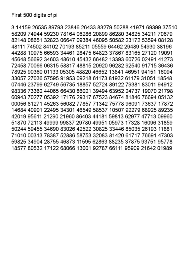 First 500 Digits of Pi | PDF | Business | Computers