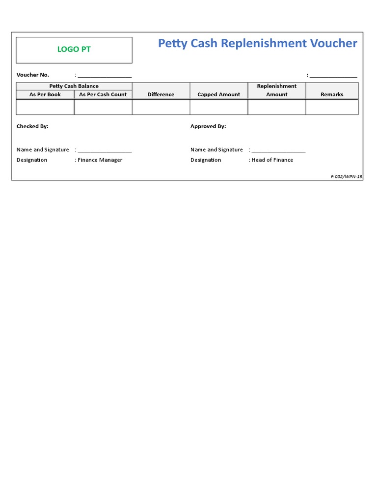 Petty Cash Replenishment Voucher | PDF | Finance & Money Management