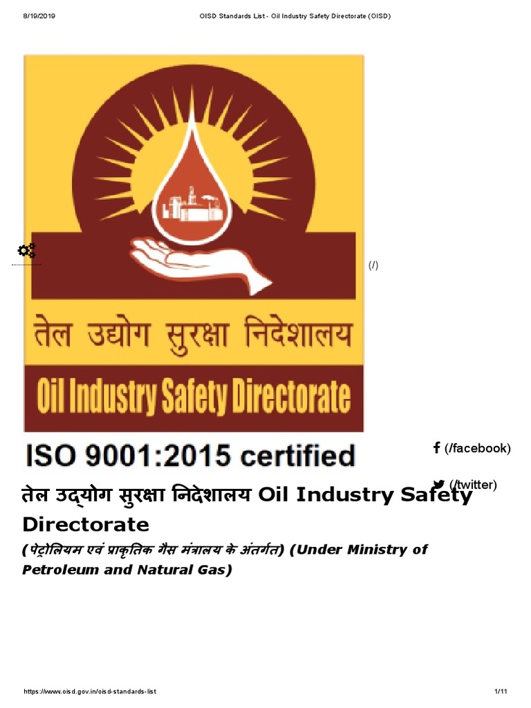 OISD Standards List Oil Industry Safety Directorate (OISD) PDF
