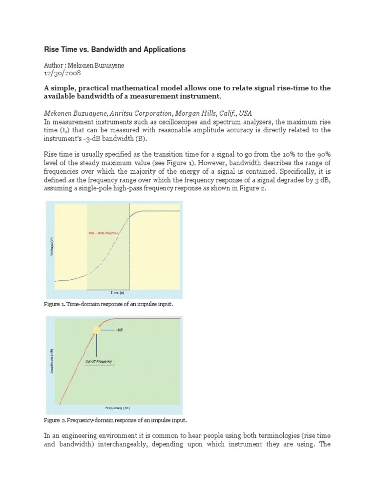 Rise Time and Bandwidth Relationship | PDF | Bandwidth (Signal ...