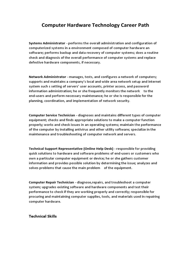 Computer Hardware Technology Career Path Technical Skills PDF