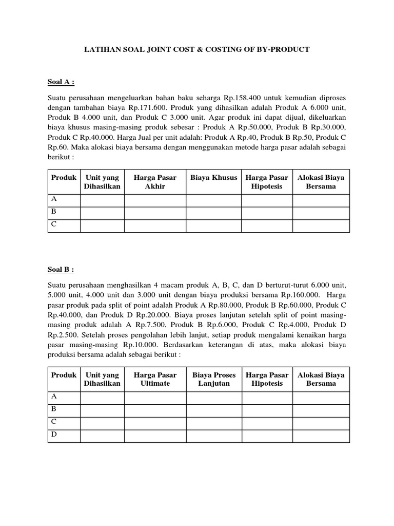 Latihan Soal Joint Cost Costing Of By Product Pdf