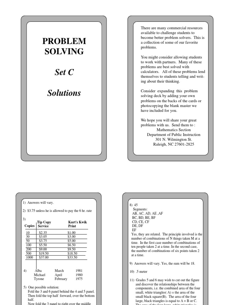 Problem Solving: Set C Solutions | PDF | Teaching Mathematics