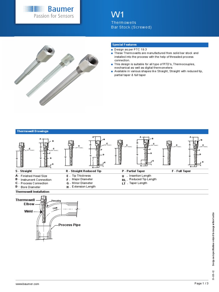 Thermowells Bar Stock Screwed PDF Metalworking Metals
