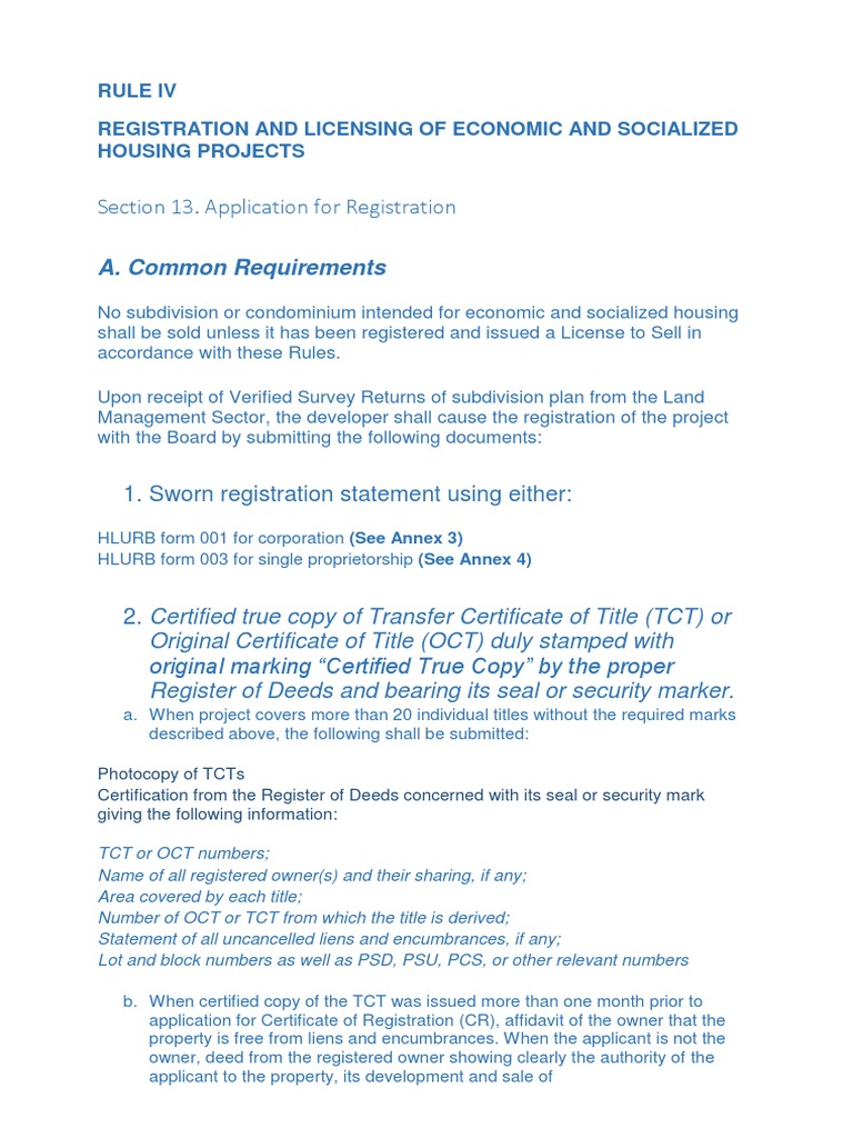 Housing Project Registration Requirements | PDF | Mortgage Law | Surety ...