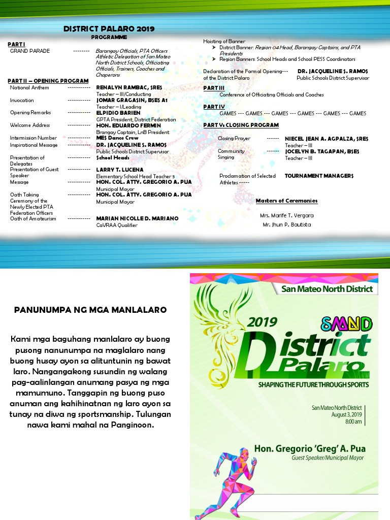 District Palaro 2019 Program Overview | PDF | Leisure
