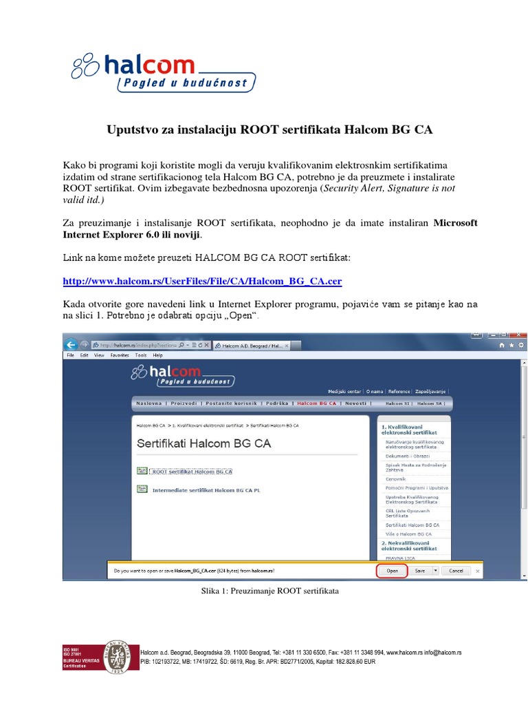 Preuzimanje I Instalacija ROOT Sertifikata HALCOM BG CA (1) To | PDF
