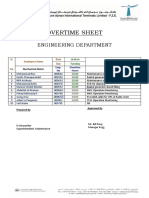 Overtime Sheet: Engineering Department