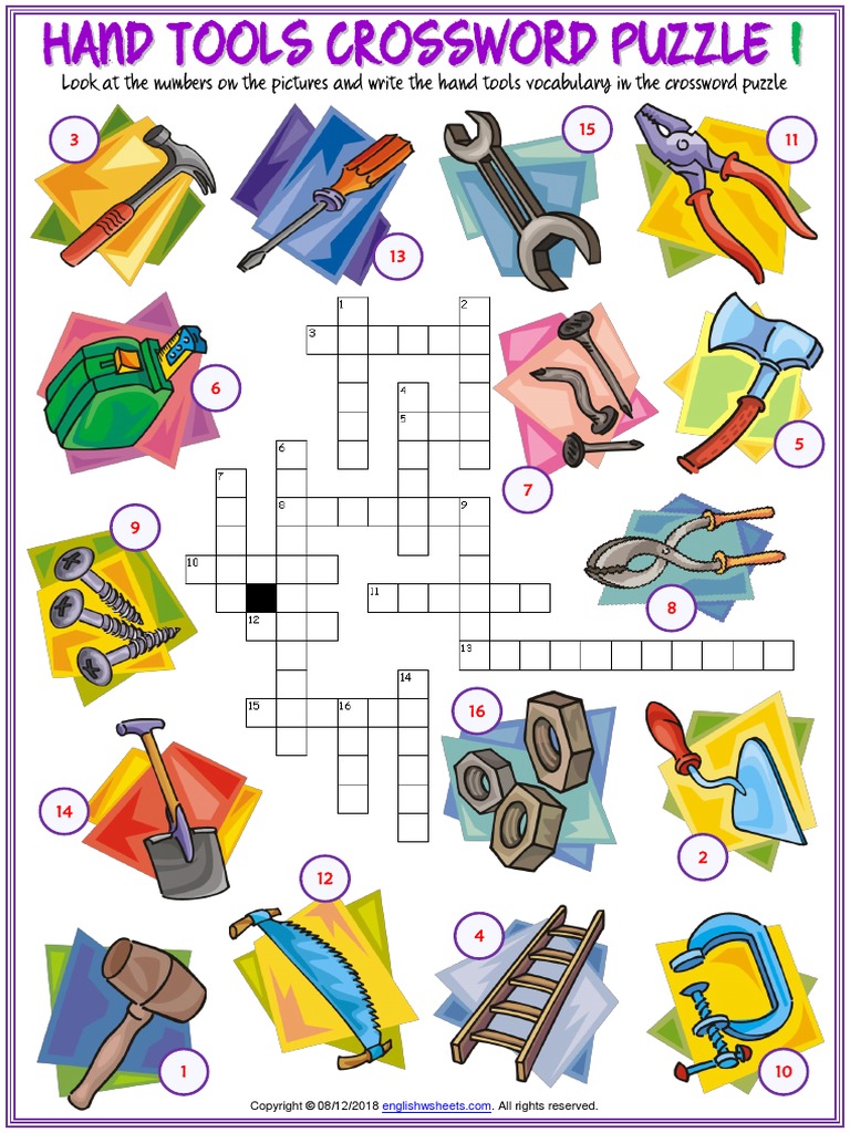 Hand Tools Vocabulary Esl Crossword Puzzle Worksheets For Kids PDF Metalworking Crafts