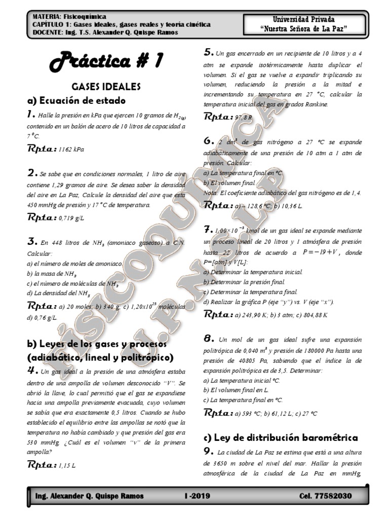 Ejercicios sobre Gases Ideales y Reales | PDF | Gases | Mole (Unidad)