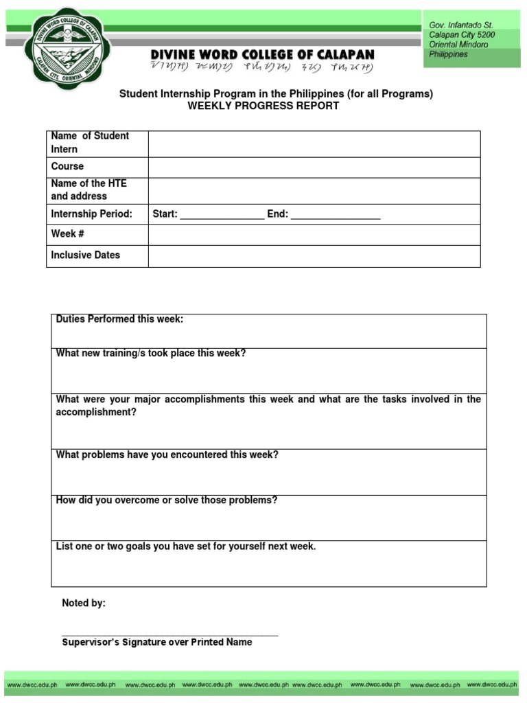 Weekly Progress Report Format | PDF | Career & Growth