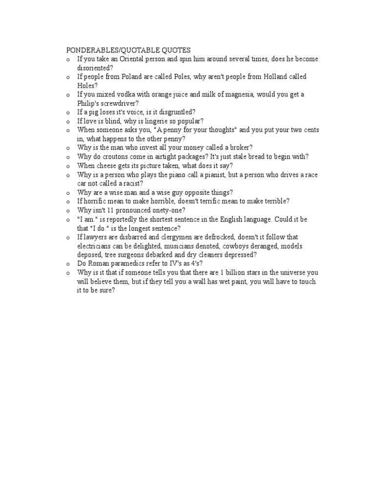 Humorous Ponderables and Quotes | PDF | Foreign Language Studies