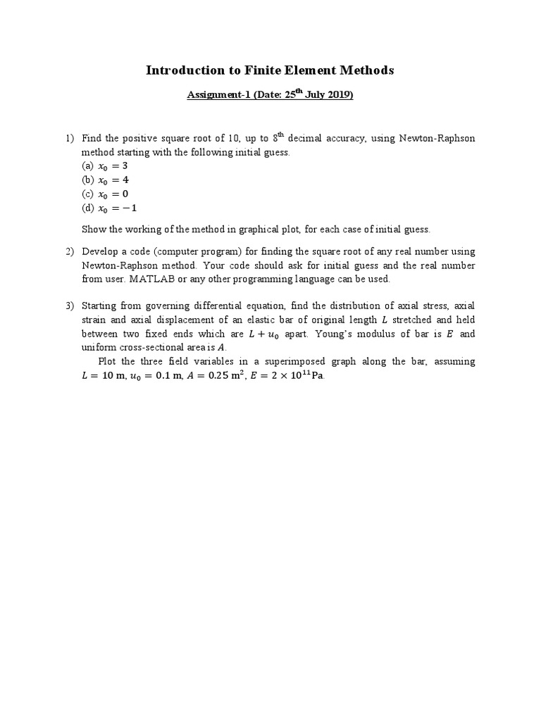 Finite Element Methods Assignment Guide | PDF