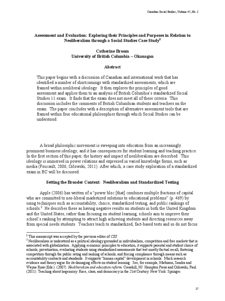 Canadian Social Studies, Volume 45, No. 2 PDF Standardized Tests