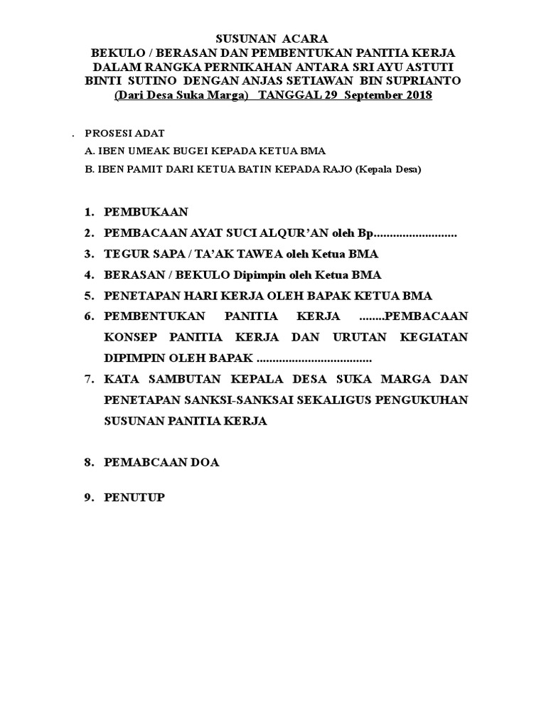 Susunan Acara Pernikahan