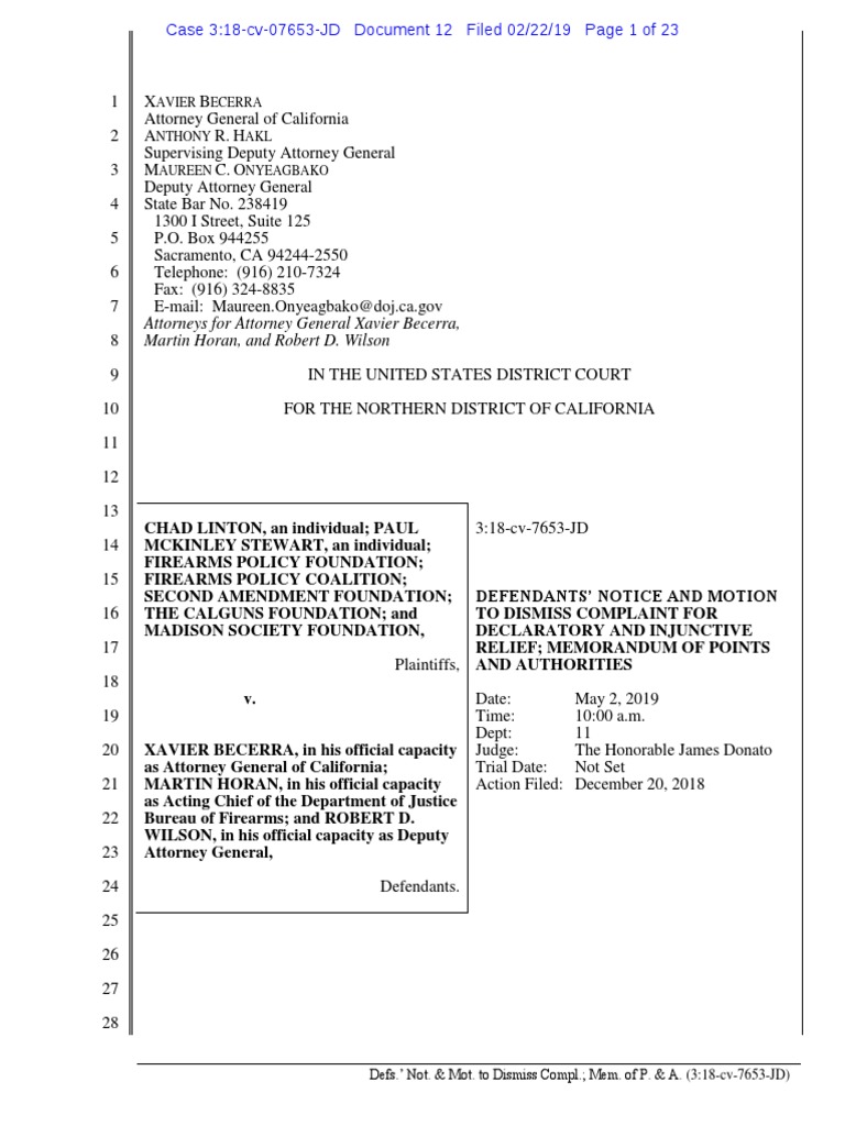 Linton V Becerra Motion To Dismiss PDF Standing (Law) Ex Parte Young