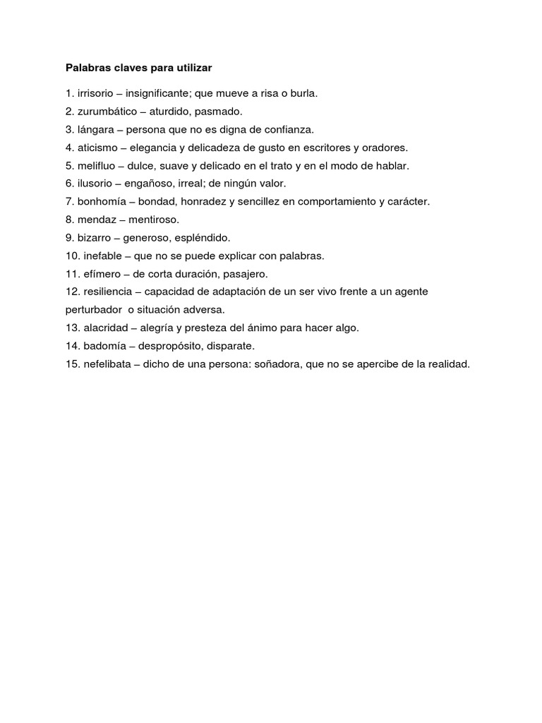 Palabras Claves Para Escribir Un Cuento Profesocial Palabras
