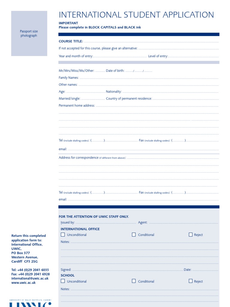 International Student Application Form | PDF | International English ...
