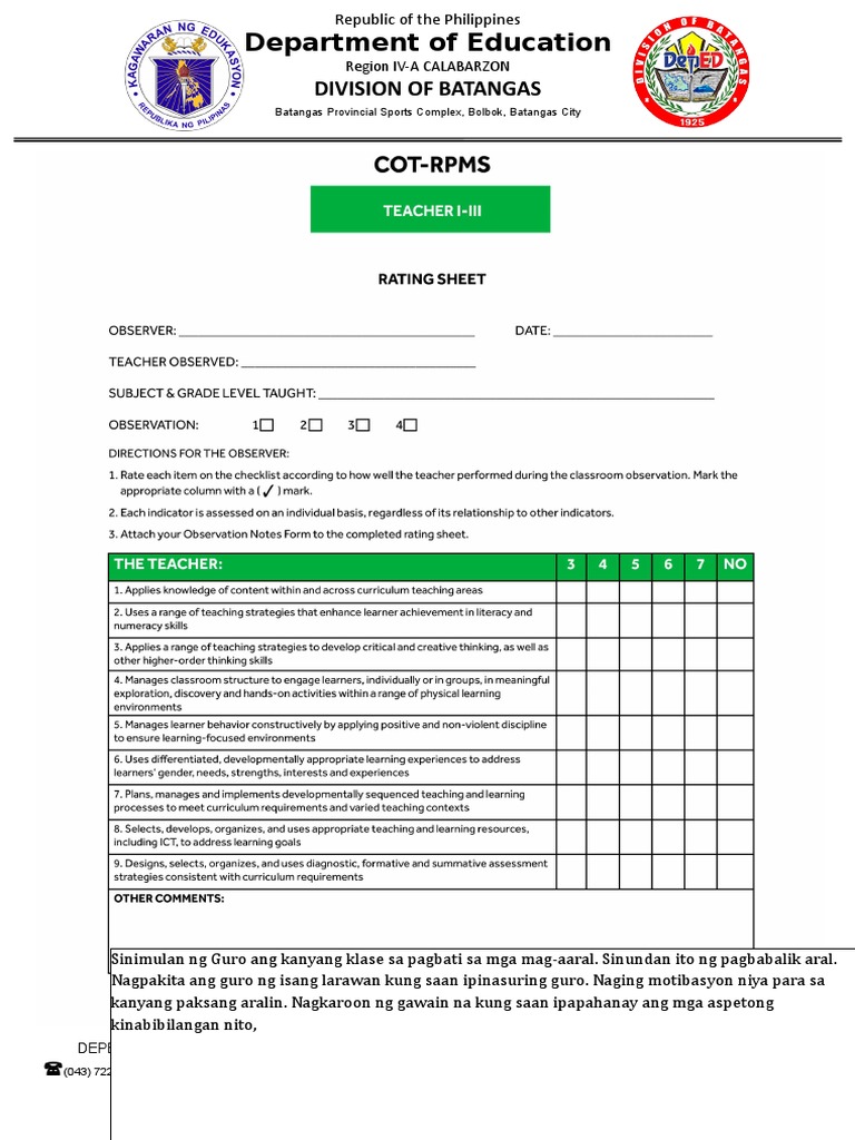 Cot Rpms | PDF