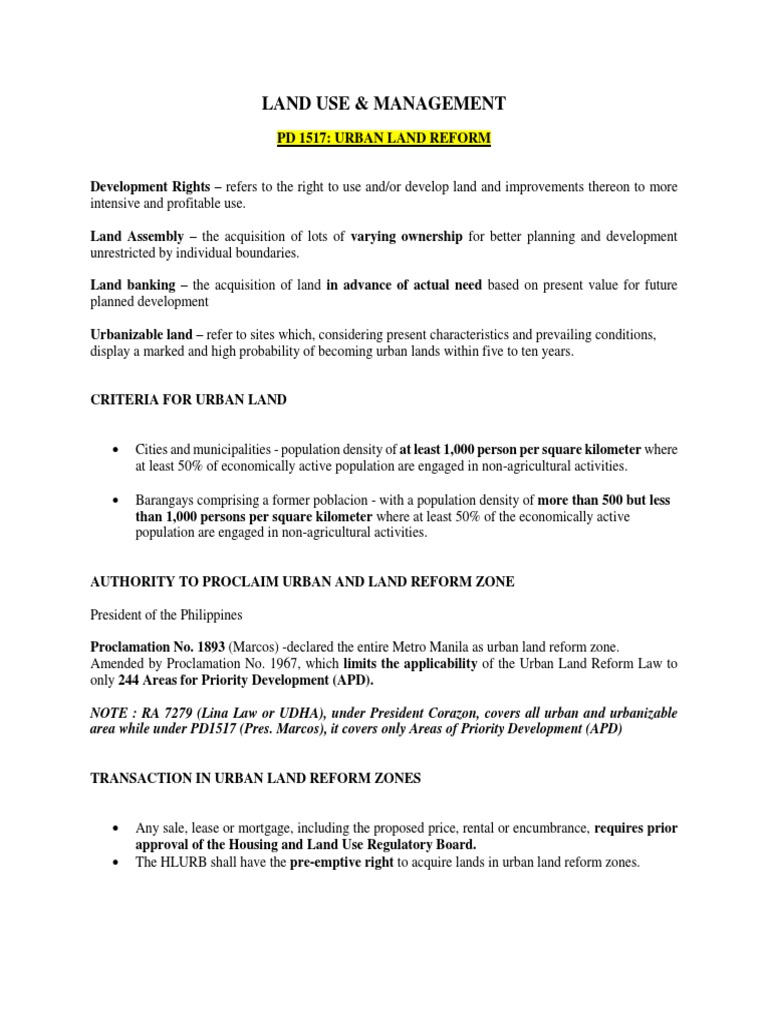 Urban Land Reform and Management Guide | PDF | Real Property | Eminent ...