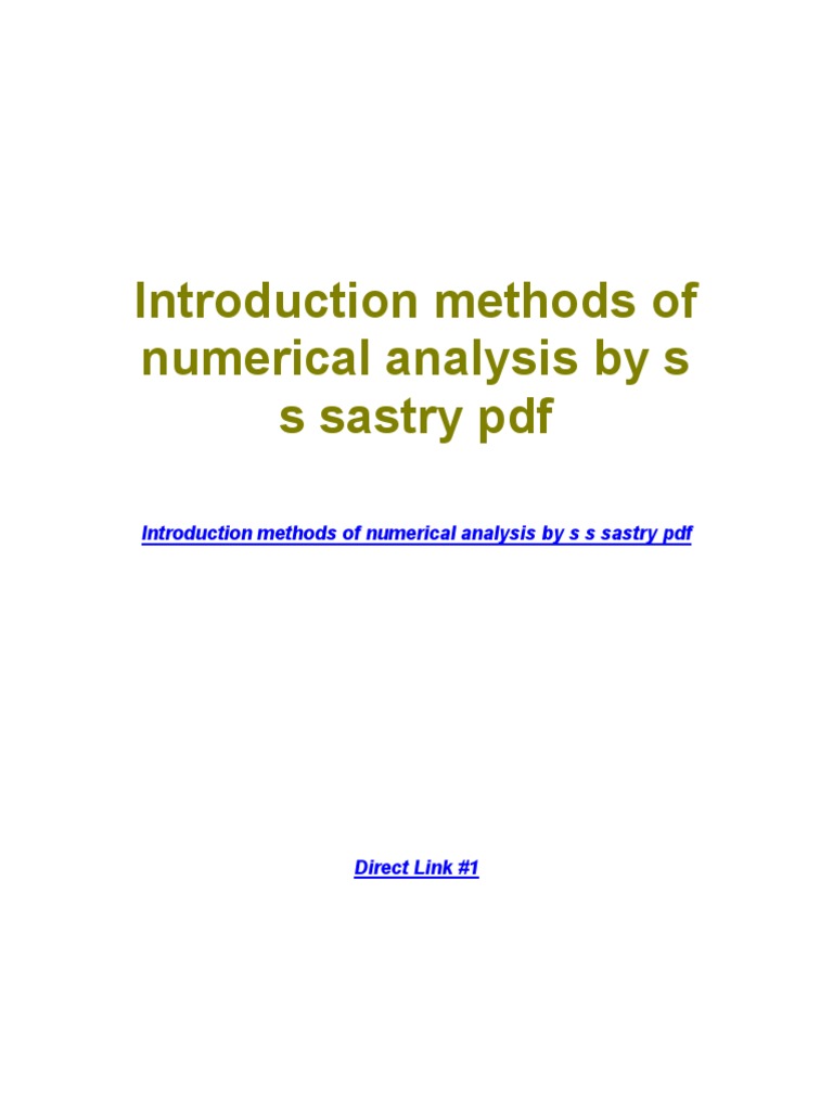 Introduction Methods of Numerical Analysis by S S Sastry PDF PDF