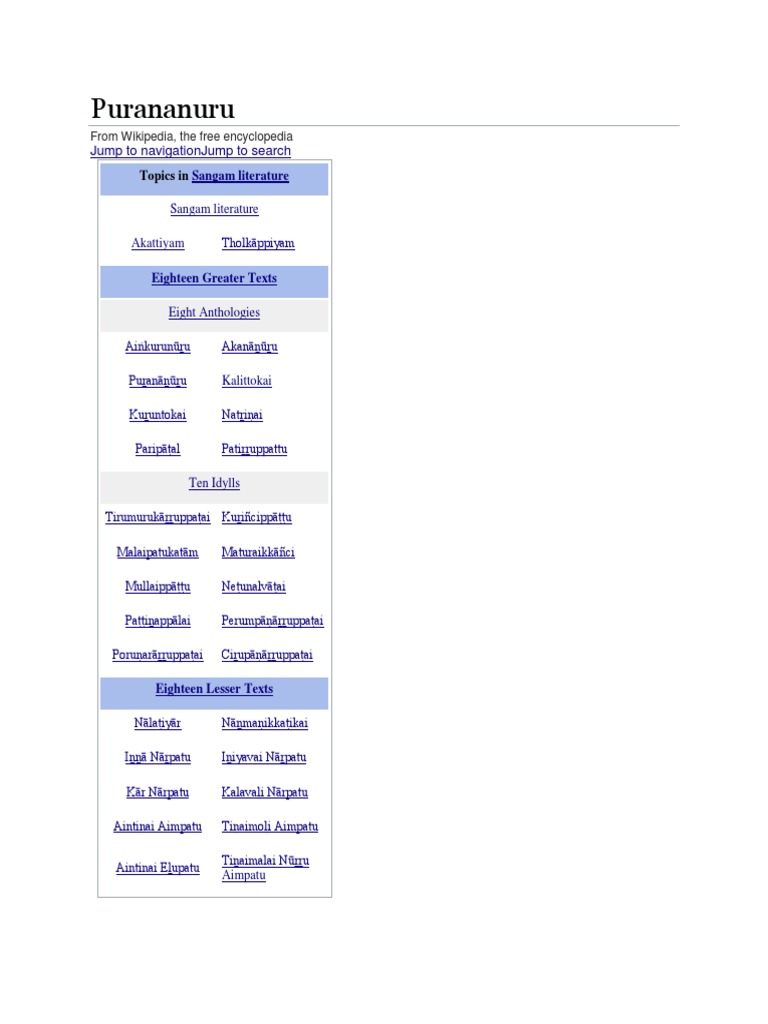 Overview of Purananuru Anthology | PDF | Tamils | Asian Literature