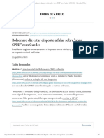 Bolsonaro Diz Estar Disposto a Falar Sobre 'Nova CPMF' Com Guedes - 22-08-2019 - Mercado - Folha