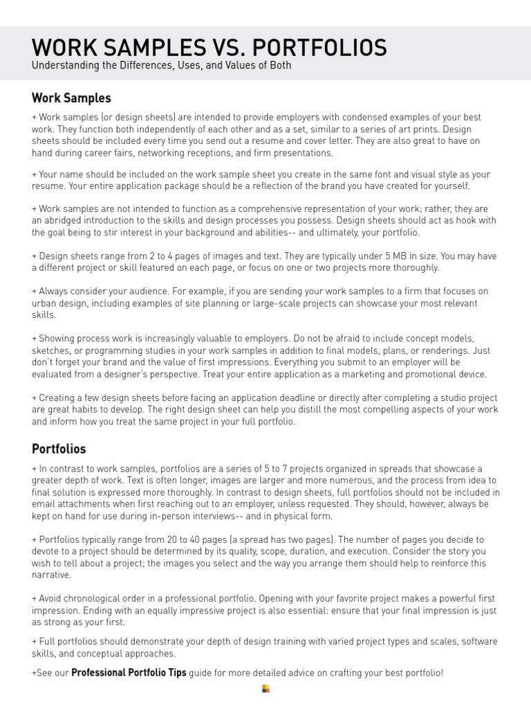 Work Samples vs. Portfolios PDF PDF Design Brand