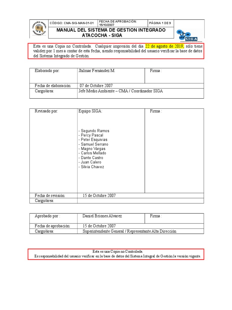 Manual del Sistema de Gestión Integrado | PDF | Seguridad y salud ...