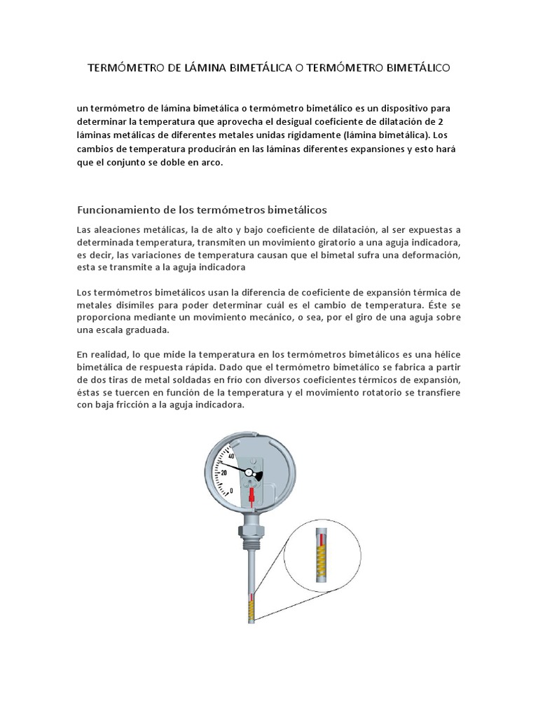Con qué frecuencia Cooperación Interpretativo Termómetro de Lámina Bimetálica o Termómetro Bimetálico | PDF | Temperatura  | Hvac