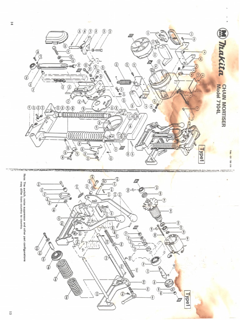 Makita Chain Mortiser Model 7104L Parts Diagram