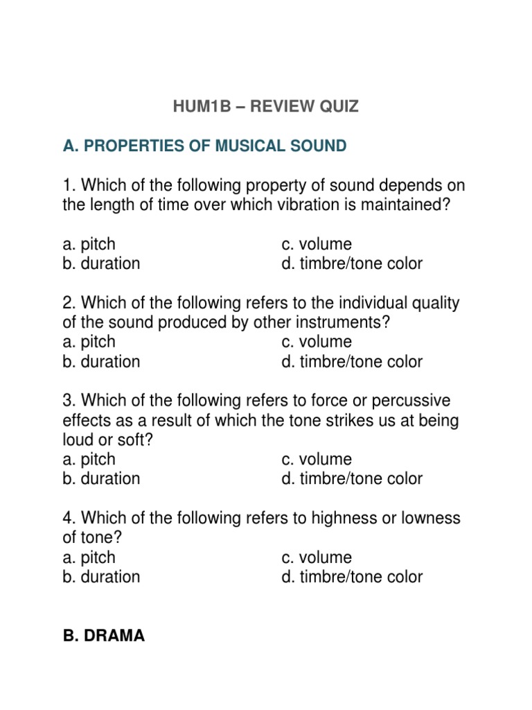 Hum1B Review Quiz Properties of Musical Sound PDF Acrylic Paint