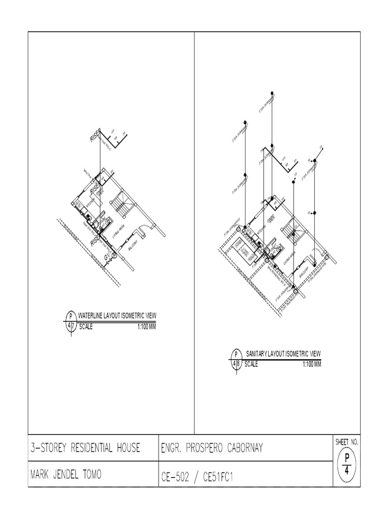 Riser 7 4 P Scale 1100 Mm Waterline Layout Isometric View