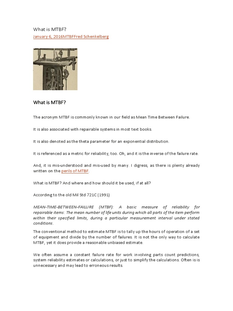 What Is Mtbf Pdf Reliability Engineering Statistical Analysis