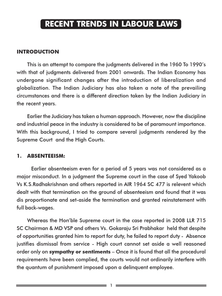 Evolution of Indian Labour Law Trends | PDF | Supreme Court Of India ...