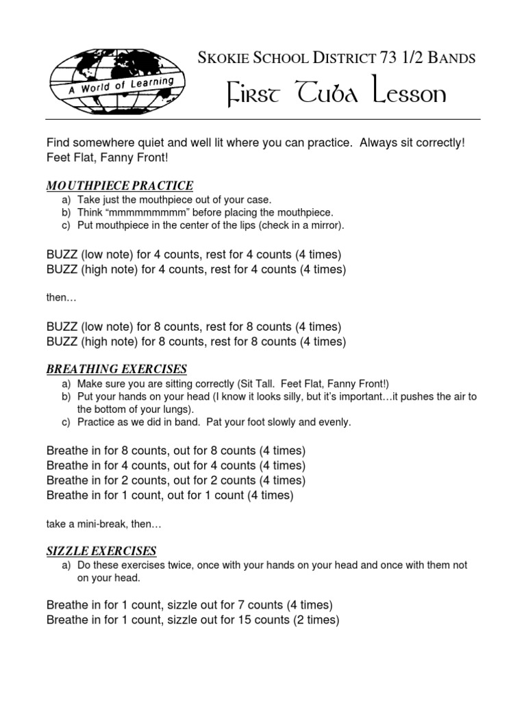 First Tuba Lesson A Comprehensive Guide to the Fundamentals of Tuba