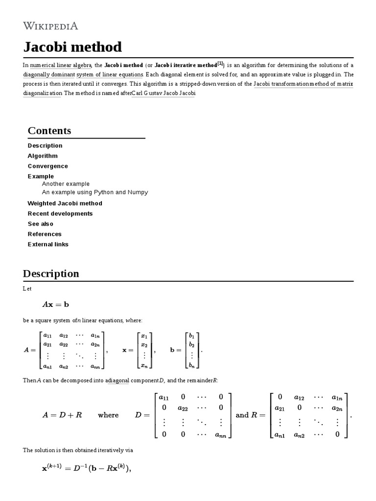 Jacobi Method Algorithm
