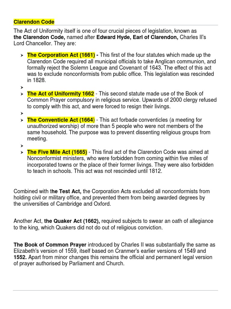Clarendon Code | PDF | Protestantism | Government