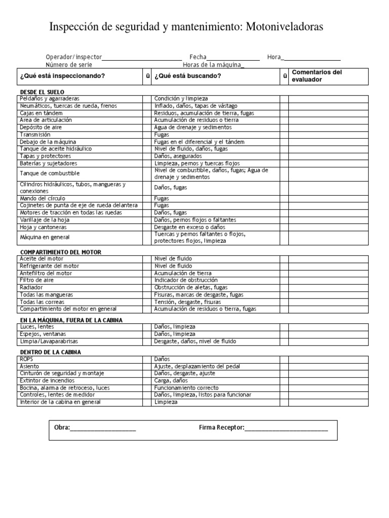 Checklist Motoniveladora | PDF | Tecnologías automotrices | Vehículos